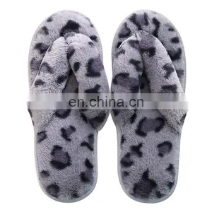 New Indoor Furry Sandals Leopard Fleece Slippers Female Rabbit Plush Anti-skid Flip Flops Womens Wholesale thumbnail-5