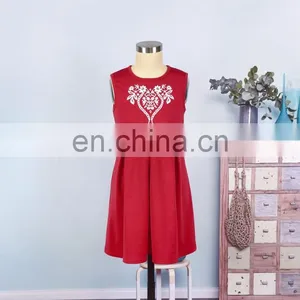 2019 Summer Women Girls Mommy and me Red Solid With Embroidery Flower Sleeveless Knee Length Work (this Link for Girls,1-8years) thumbnail-5