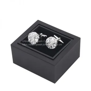 High Quality Black Clamshell Rotating Cufflinks Box Packaging Gift Box thumbnail-3