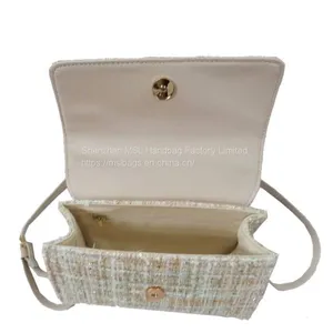 Elegant Women Top Handle Multicolor Tweed Mini Small Cross Body Women Bag With Flap thumbnail-5