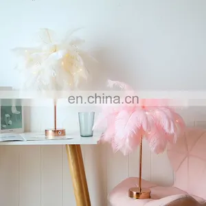 Wholesale Room Bedroom Decoration Remote Control LED Feather Lamp Feather Table Lamp Romantic Flashing Night Light Bedside Lamp thumbnail-7