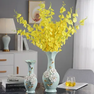 European Style Blue White Buddhism Dry Flower Ceramic Vase Silk Cloth Flower For Hallway thumbnail-1