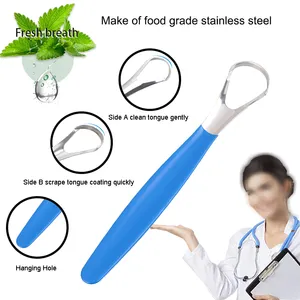 Hot Sell Stainless Steel Tongue Cleaner Scraper With Comfortable Handle for Oral Care thumbnail-2