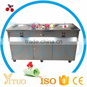 New Arrival Fried Ice Cream Machine Double Pan R404a Refrigerant 500mm/700mm Double Flat Pan Fried Ice Cream Machine thumbnail-1