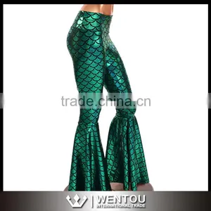 Bell Bottom Green Mermaid Scale Leggings With High Waist thumbnail-1