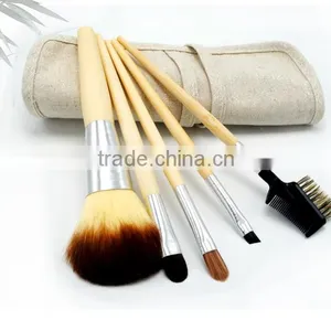 Bamboo Hand Material Synthetic Hair Powder Brush Set 5 Pieces thumbnail-3