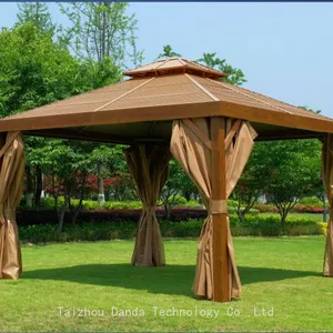 3*4m Wooden Looking Gazebo Sunshade Waterproof Outdoor Use With Curtain and Net thumbnail-1