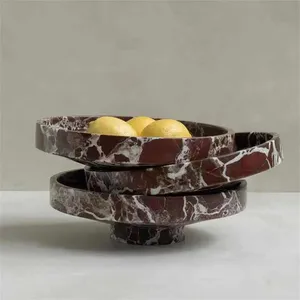 Carved Modern Red Marble Centerpiece Tray Rosso Levanto Marble Tray thumbnail-4