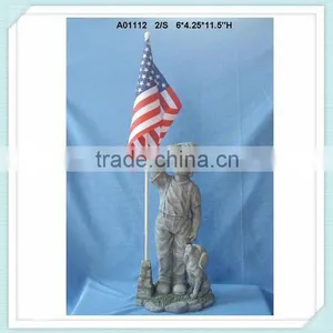 Resin Children Garden Statues With American Flag thumbnail-1