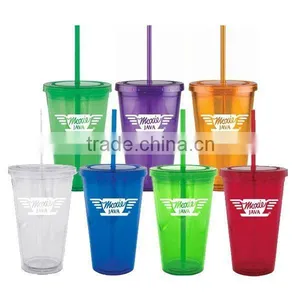 16oz Double Wall Plastic Tumbler With Lid and Straw thumbnail-1