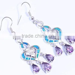 925 Sterling Silver Dream Catcher Blue Opal Amethyst Dangle Earrings thumbnail-2