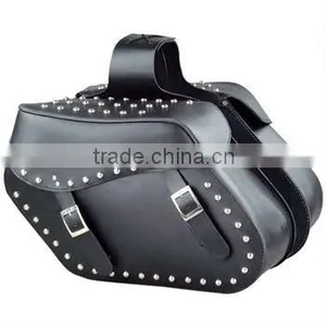 Waterproof Black Leather Large Motorcycle Saddle Bag With Metal Studs thumbnail-1