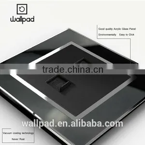 China Suppliers Wallpad Black Waterproof Acrylic Glass 110~250V EU UK Double Computer Network Socket Internet Wall Socket RJ45 thumbnail-3