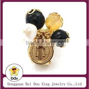 Best Selling Stainless Steel 18K Gold Color Catholic Medalla De San Benito Saint St Benedict Medallion Medal Charm Rosary Ring thumbnail-1