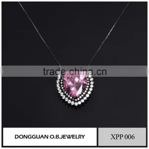 Fashion 925 Silver Pendant Designs, Pink Diamond Crystal Pendant Necklace thumbnail-3