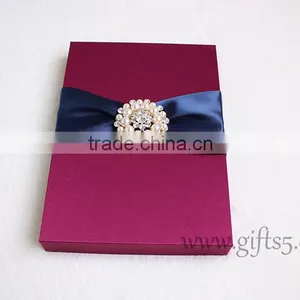 Custom Burgundy Wedding Invitation Boxes With Brooch in Handmade thumbnail-5