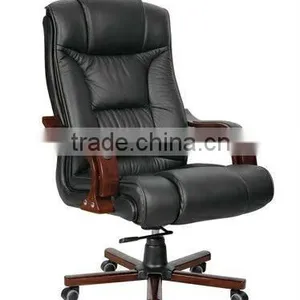 Comfortable Luxury PU Wooden Boss Swivel Chair thumbnail-1