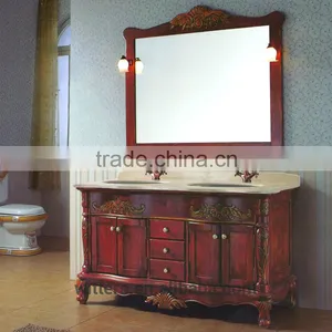 Country Styles Vintage Solid Wood Bathroom Cabinet With Double Bowl WTS103 thumbnail-3