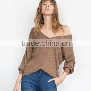 V Neck Thin Sweater for Women V Front and Back Knitwear Acrylic Sweater thumbnail-1
