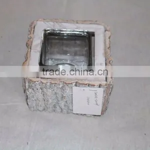 Hot Sell White Gray Color Retangle Wooden Candle Holder Glass for Decoration thumbnail-1
