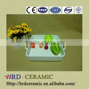 Customized Logo Rectangular White Ceramic Bakeware With Handles thumbnail-1
