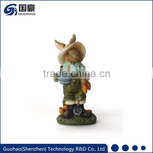 Garden Bunny Farmer Rabbit Resin Statue With Carrot thumbnail-1