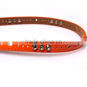 Fashion Rhinestone Decorated Pin Buckle Sex Girl Thin Orange PU Waist Belt thumbnail-6