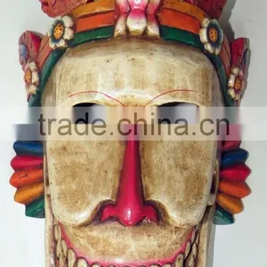 Hand Crafted Wooden Mask of Tribal Face Wall Hanging Made In Nepal thumbnail-1