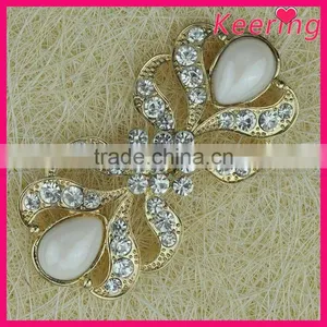Fashionable Wholesale White Bead Rhinestone Flower Metal Button WBK-1508 thumbnail-3