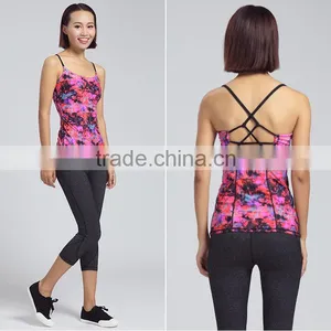 Lady Clothing Custom Digital Printing Stringer Yoga Tank Top thumbnail-1