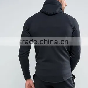 2017High Quality New Design Durable Drawstring Hood Cotton Polyester Sweat Black Casual Men Gym Sports Jacket thumbnail-2