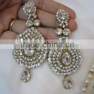 PEARL CRYSTAL Gold Plated BRIDAL Necklace EARRING Set thumbnail-4