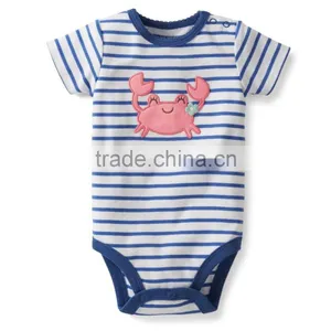 Fashion Short Sleeve Baby Toddler Clothing Striped Applique Baby Bodysuit With Pearl Stitch thumbnail-1