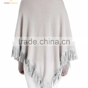 Ladies Cashmere 100% Merino Wool Cashmere Poncho Shawl With Tassel thumbnail-3
