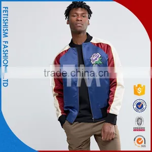 Amazing Quality OEM White Red Denim Combination Bomber Jacket thumbnail-1