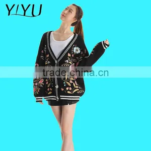 Casual Loose Flower Embroidery Knit School Uniform Cardigans for Students thumbnail-3