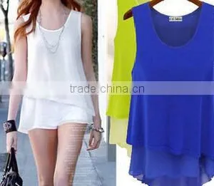 Walson EURAMERICAN STYLE BLOUSE, SUMMER CHIFFON BLOUSE, FAKE TWO PIECES Boutique Lace Blouse thumbnail-1