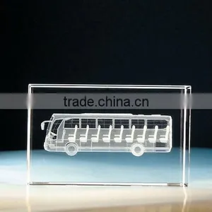 3D Laser Transparent Cube Engraved Crystal Bus for Souvenir thumbnail-1