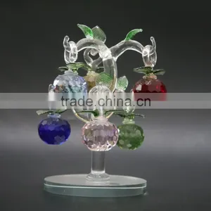 High Quality Faceted Crystal Apple Tree With Metal Leaf Crafts thumbnail-2