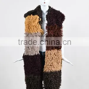 YR772 Genuine Curly Lamb Fur Vest Real Kalgan Sheep Block Color Patchwork Fur Waistcoat thumbnail-1