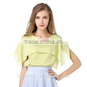 Show Thin Hollow Short Sleeved Chiffon Shirt Sexy Perspective Stitching Chiffon Blouse SD97 thumbnail-1