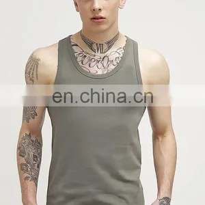 China Gym Running Custom Logo 100% Cotton Basic Green Color Sport Fitness Men Sublimation Tank Top thumbnail-1