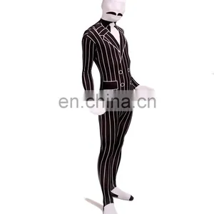 White & Black Spandex Slender Business Zentai Suit Stripe Unisex For Adult thumbnail-2