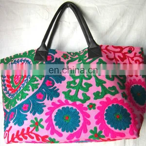 SUZANI EMBROIDERY TOTE BAG IN LEATHER HANDEL thumbnail-1