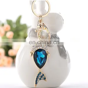 Gold Plated Alloy Metal Shine Crystal Fish Custom Keychain thumbnail-4