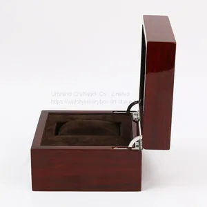 Top Sell Dark Red Wooden Paper Watch Box Luxury Glossy Painted Wooden Men Watch Gift Box With the Factory Price thumbnail-4