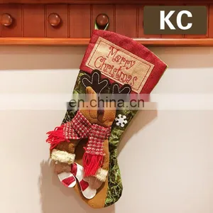 2021 Cute Christmas Stocking Leather Lint Plaid Plush Red Green Personalized Santa Snowman Patterns Christmas Stockings thumbnail-4