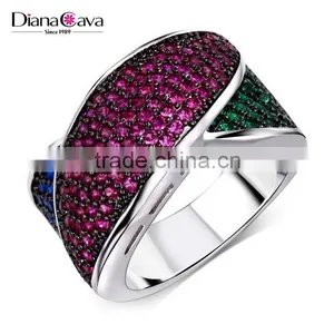 Red Blue Green Mix Color Cubic Zircon Setting Women Wild Party Jewelry Ring thumbnail-1