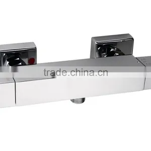 Thermostatic Square Bath Shower Bar Mixer Tap Valve - Chrome Plated Brass Body thumbnail-4
