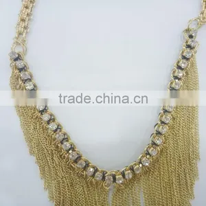 FASHION CHAIN TASSEL THREAD WRAPPED RHINESTONE NECKLACE EARRING SET thumbnail-2